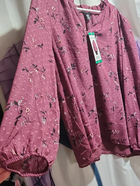 Hilary Radley Mauve Floral Ruffled Neck Blouse - Picture 5 of 5